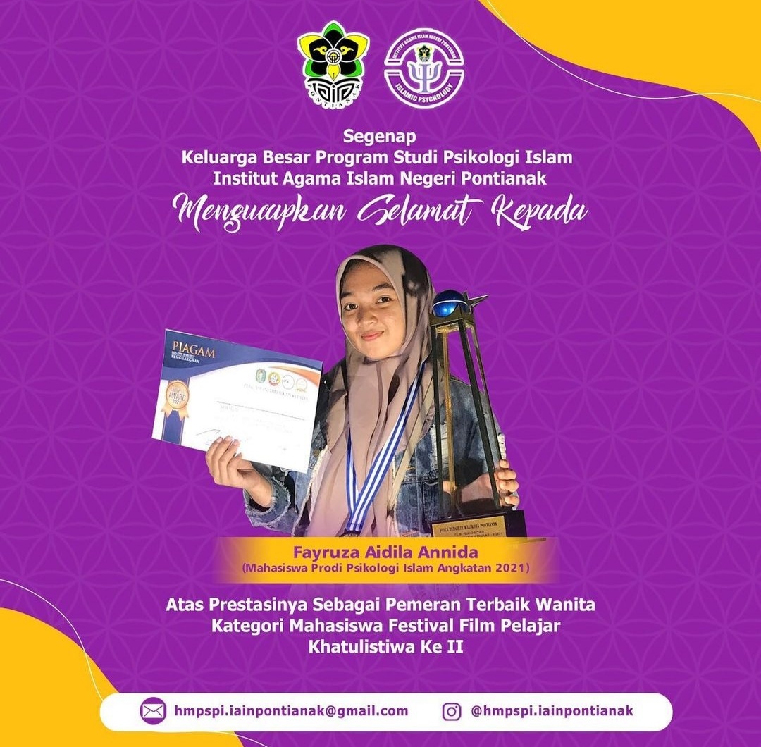Keren! Fayruza Mahasiswa Psikologi Islam FUAD IAIN Pontianak Semester 1 sebagai Pemeran Terbaik Wanita di Festival Film