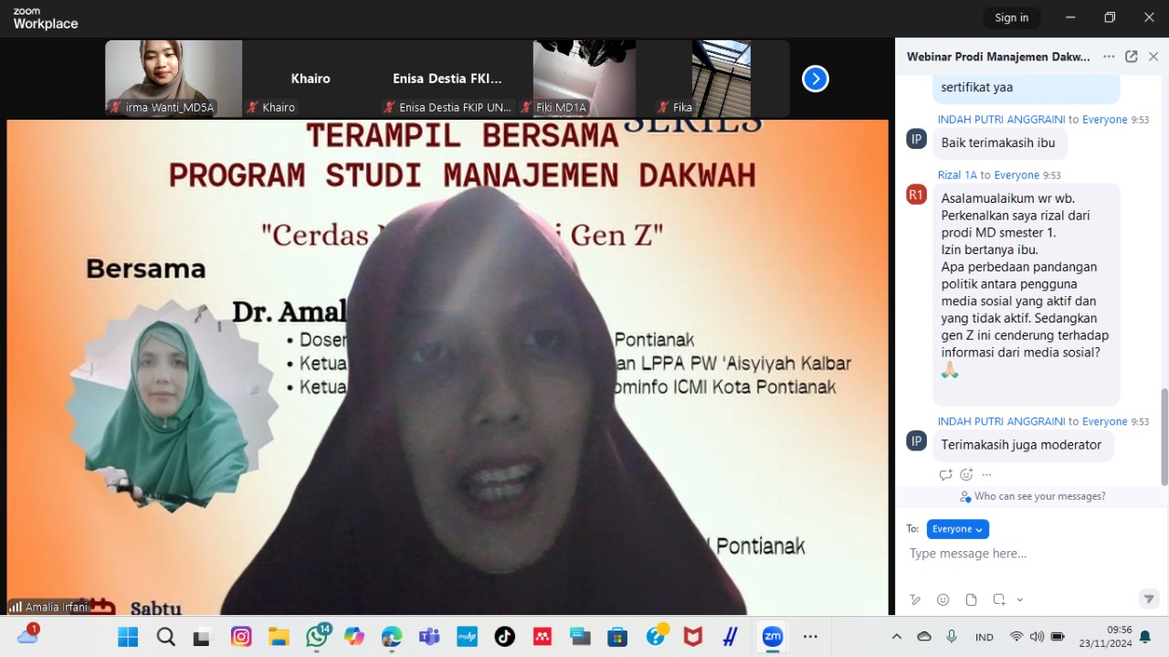 Melek Politik! Webinar Mahasiswa Program Studi Manajemen Dakwah Dengan Tema “Cerdas Memilih Gen-Z”