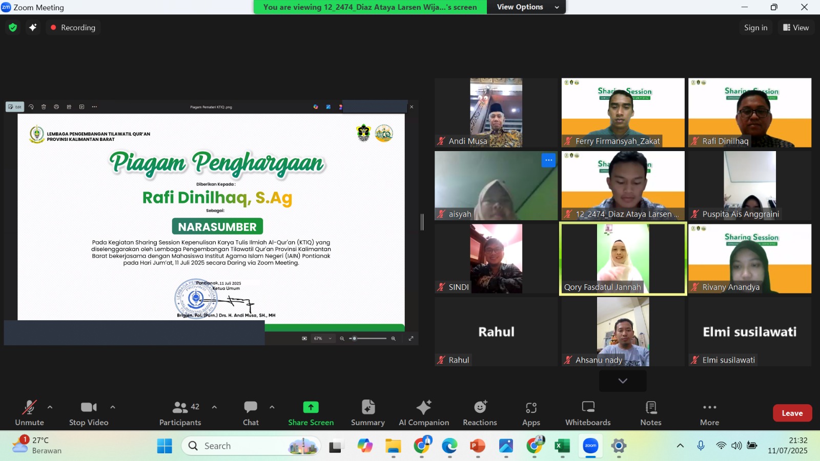 Alumni KTIQ dan LPTQ Kalbar Gelar Sharing Kepenulisan Menuju MTQ 2025